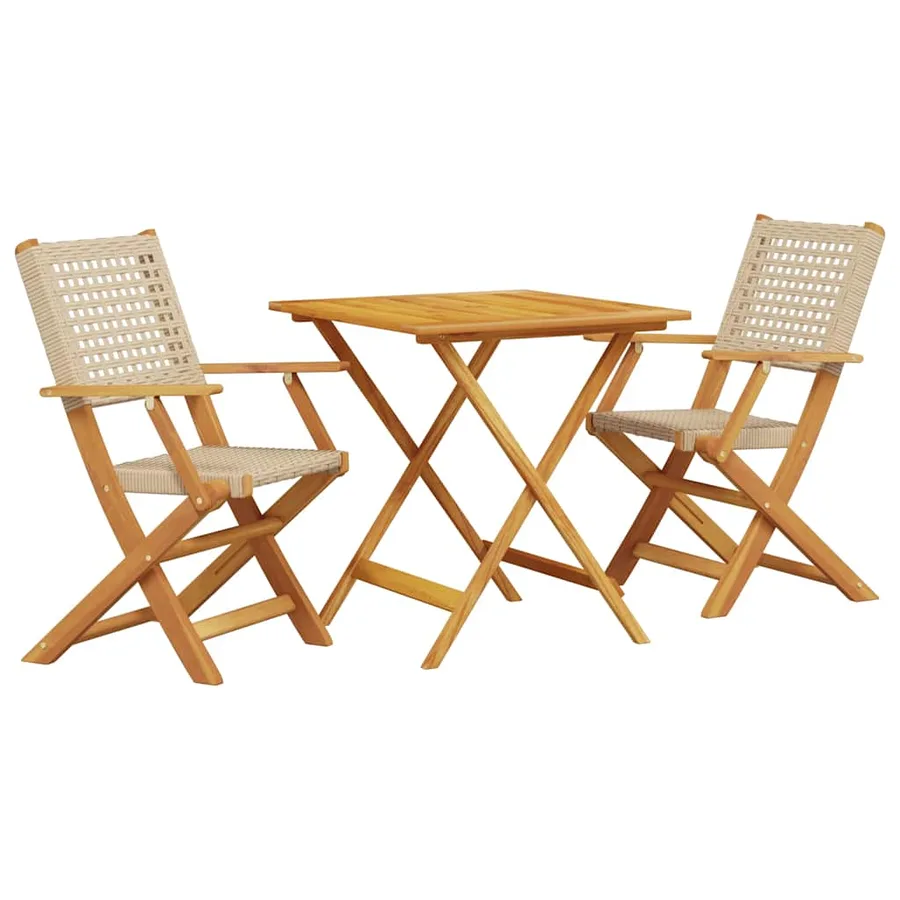 Ensemble de bistro 3 pcs beige résine tressée et bois massif - 2