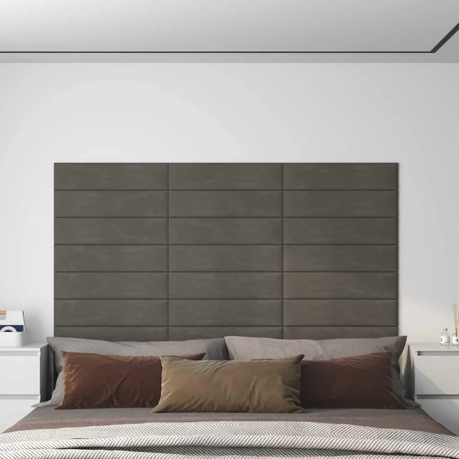 Tête de lit murale 12 pcs Gris foncé Velours