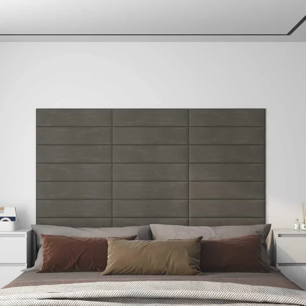 Tête de lit murale 12 pcs Gris foncé Velours