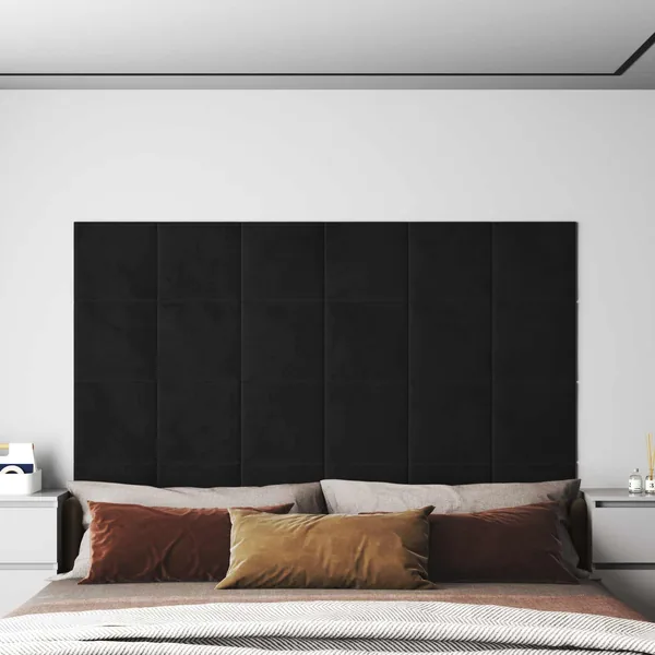 Tête de lit murale 12 pcs Noir Velours
