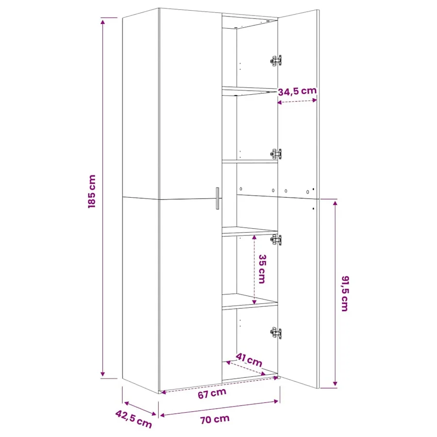 Buffet haut blanc 70x42,5x185 cm bois d'ingénierie - 9