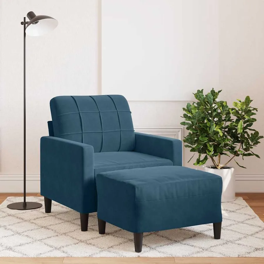 Fauteuil avec repose-pied Bleu 60 cm Velours