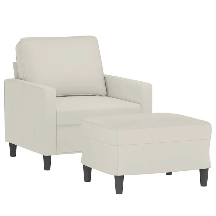 Fauteuil avec repose-pied Crème 60 cm Velours - 3