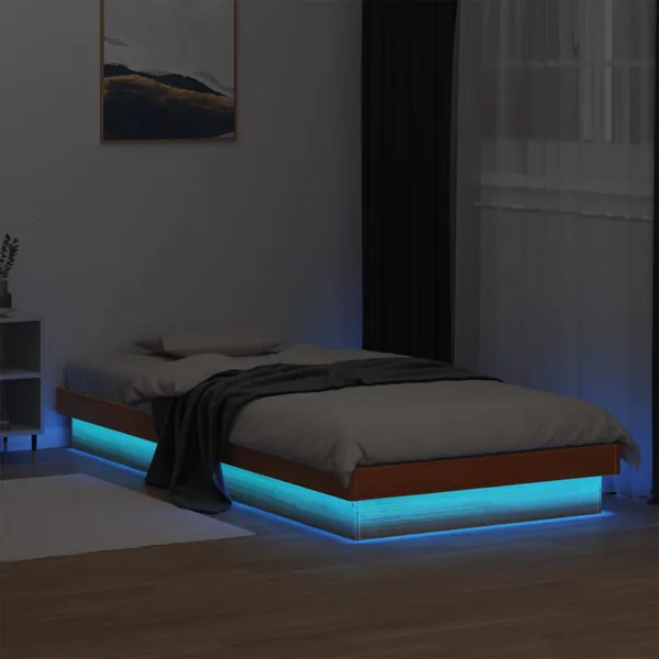 Cadre de lit à LED sans matelas 75x190 cm bois massif