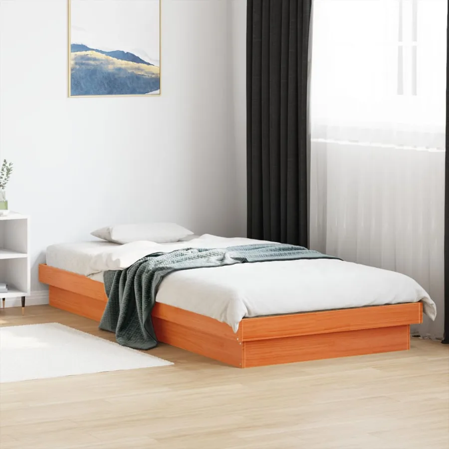 Cadre de lit à LED sans matelas 75x190 cm bois massif - 3