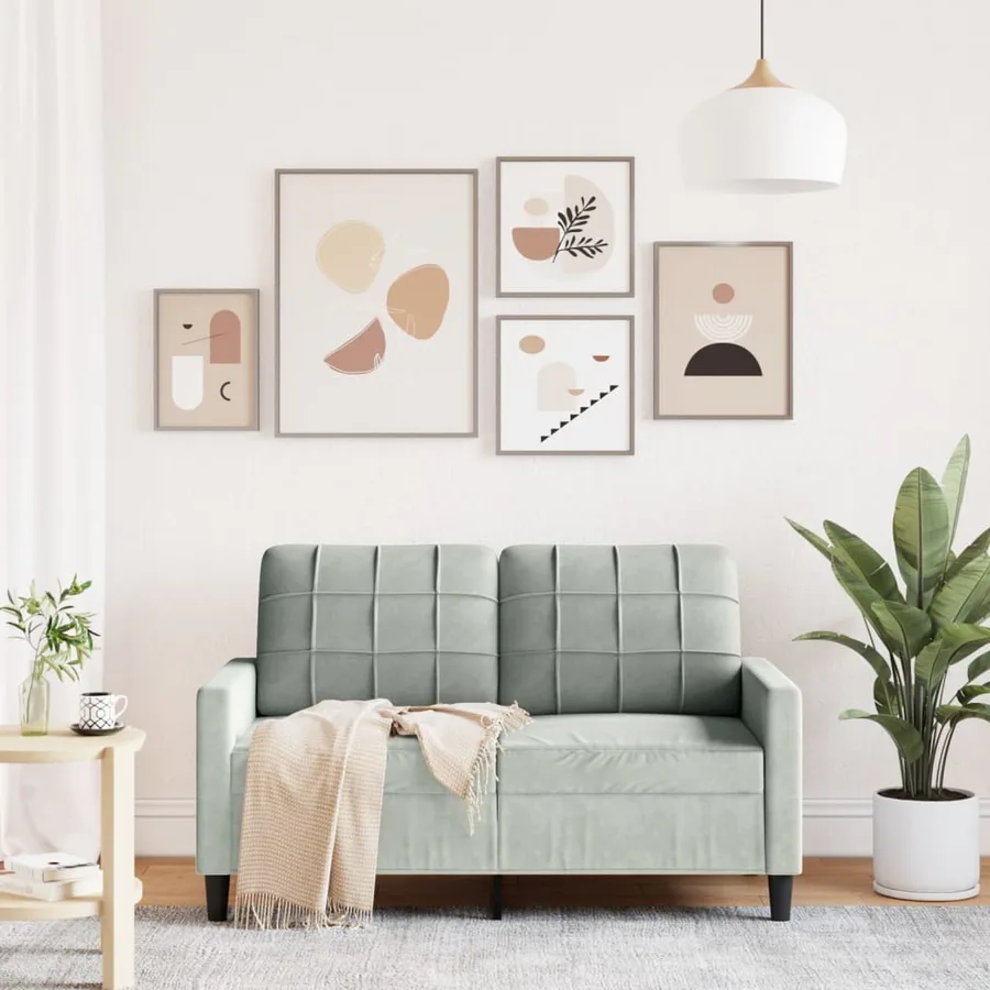 Canapé à 2 places Gris clair 120 cm Velours - 3