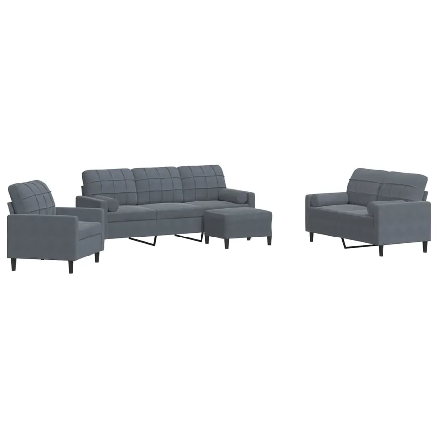 Ensemble de canapés 4 pcs avec coussins et traversins velours - 2