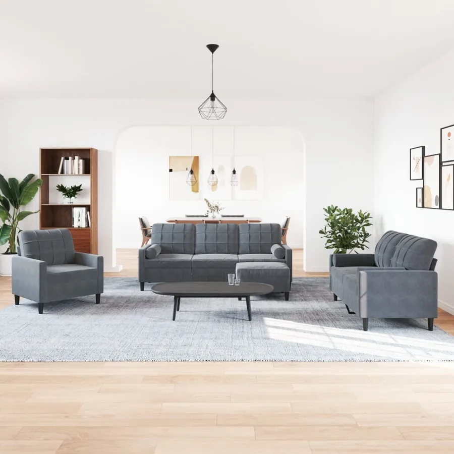Ensemble de canapés 4 pcs avec coussins et traversins velours - 3