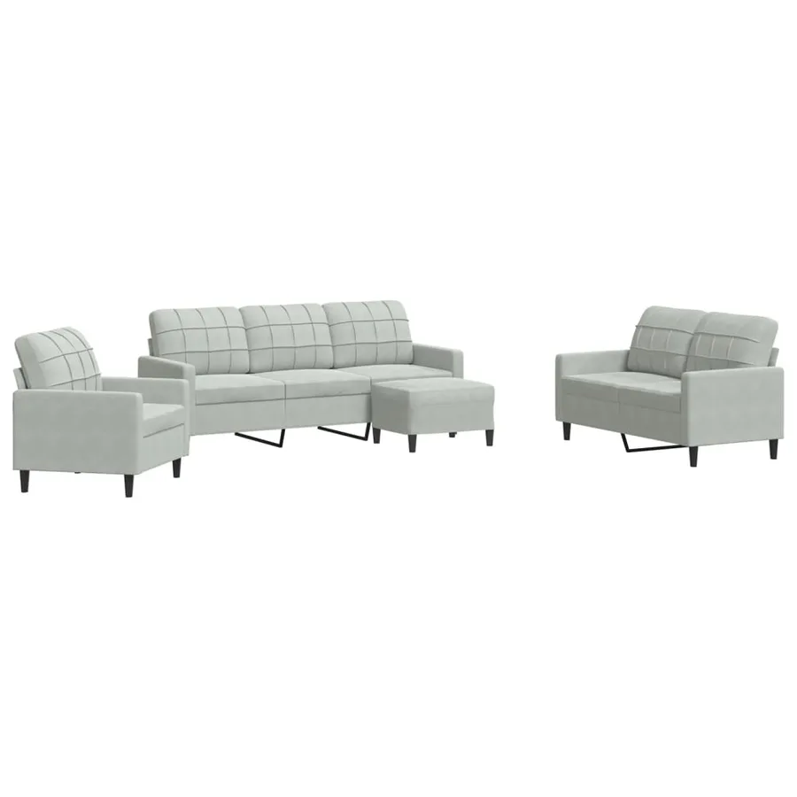 Ensemble de canapés 4 pcs avec coussins Gris clair Velours - 2