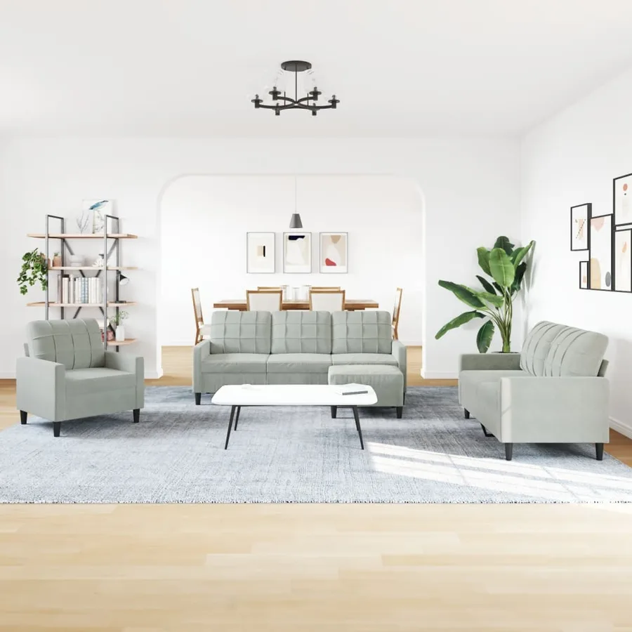 Ensemble de canapés 4 pcs avec coussins Gris clair Velours - 3