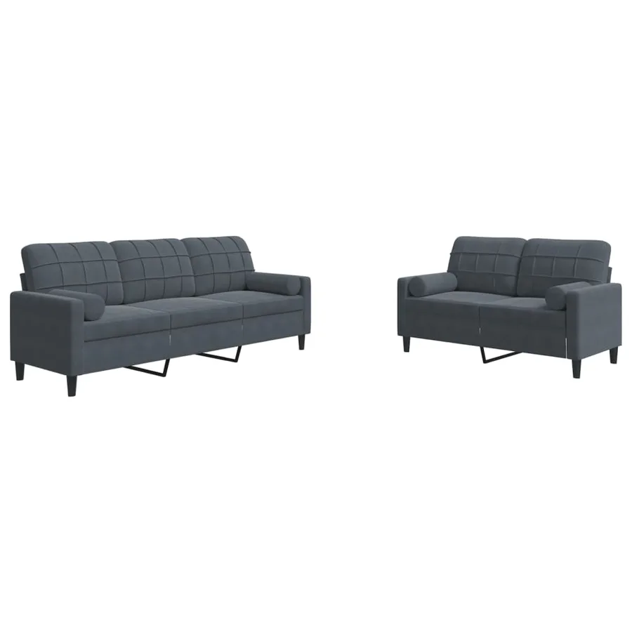 Ensemble de canapés 2 pcs avec coussins et traversins velours - 2