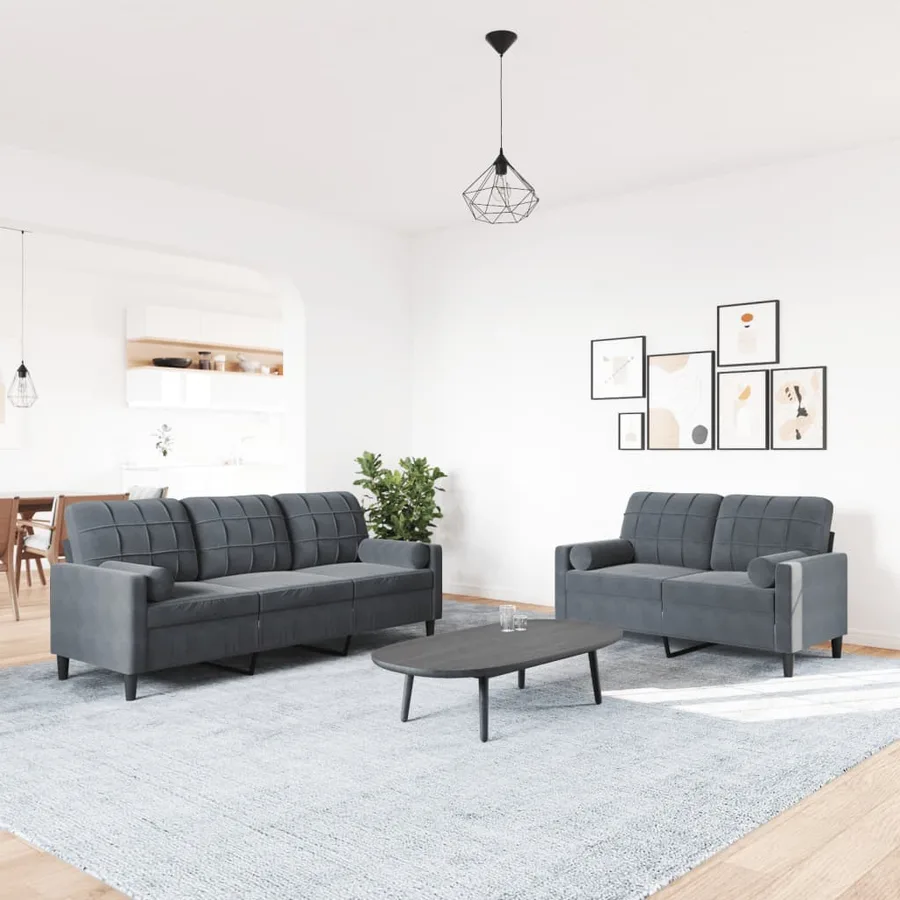 Ensemble de canapés 2 pcs avec coussins et traversins velours - 3
