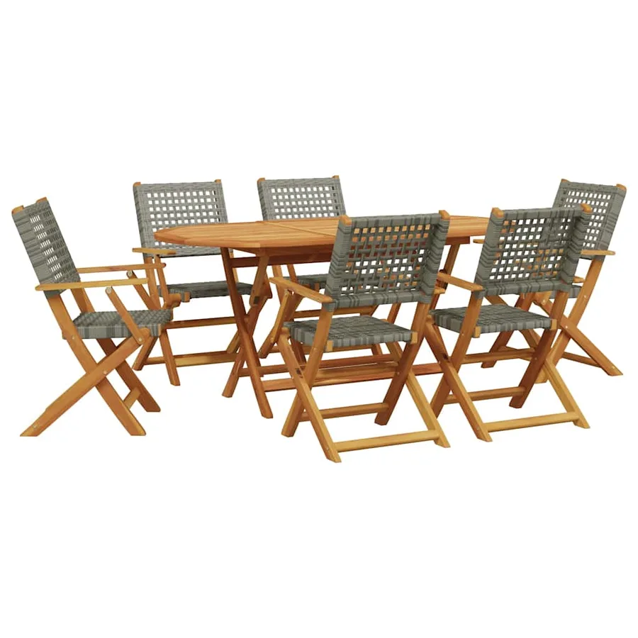 Ensemble à manger de jardin 7 pcs gris rotin et bois massif - 2