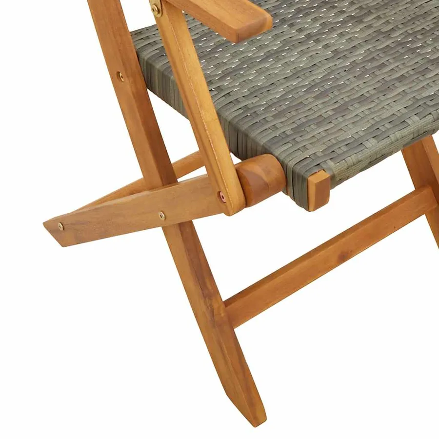 Ensemble à manger de jardin 7 pcs gris rotin et bois massif - 9