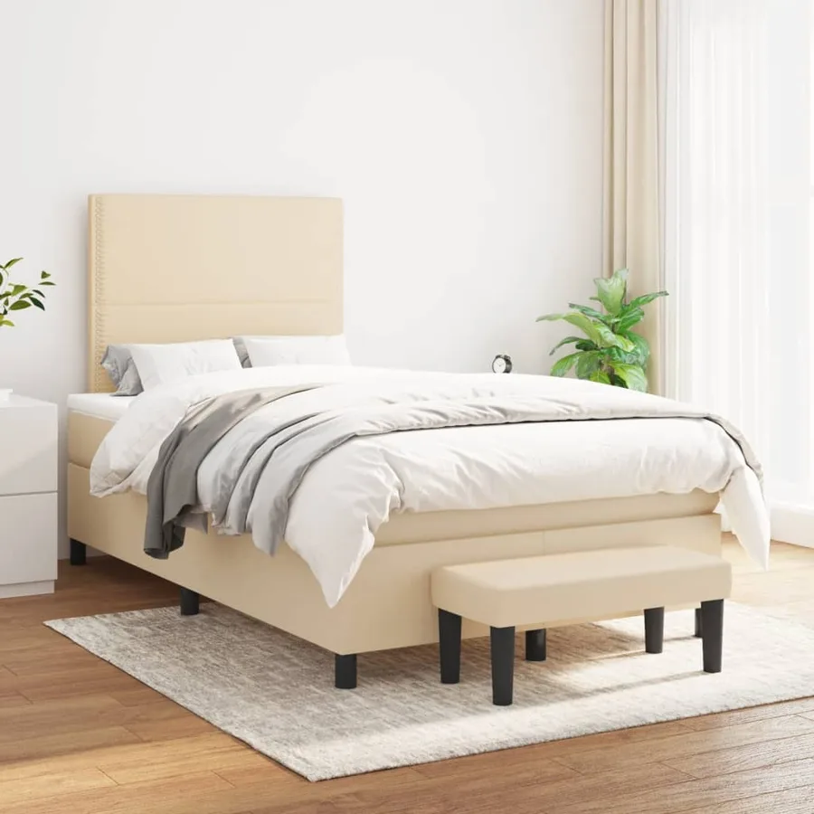 Sommier à lattes de lit avec matelas crème 120x190 cm tissu - 3