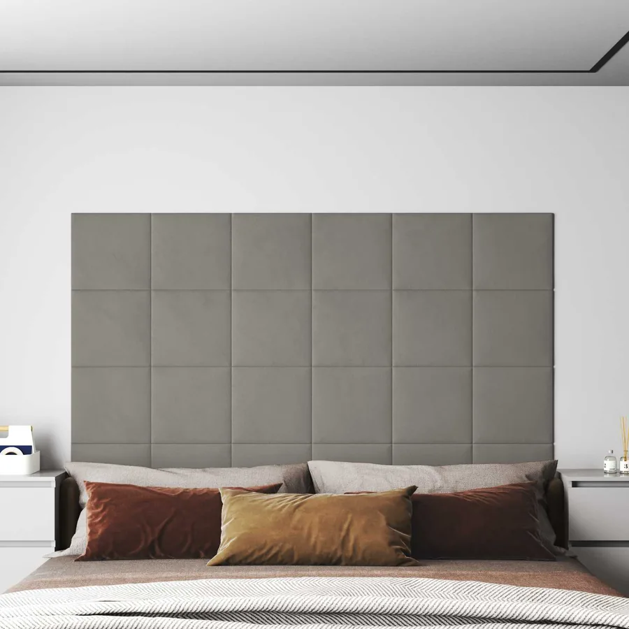 Tête de lit murale 12 pcs Gris clair Velours