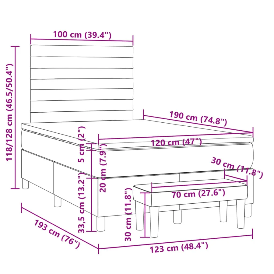 Sommier à lattes de lit avec matelas taupe 120x190 cm tissu - 10