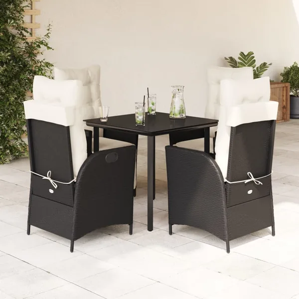 Ensemble à manger de jardin coussins 5pcs Noir Résine tressée