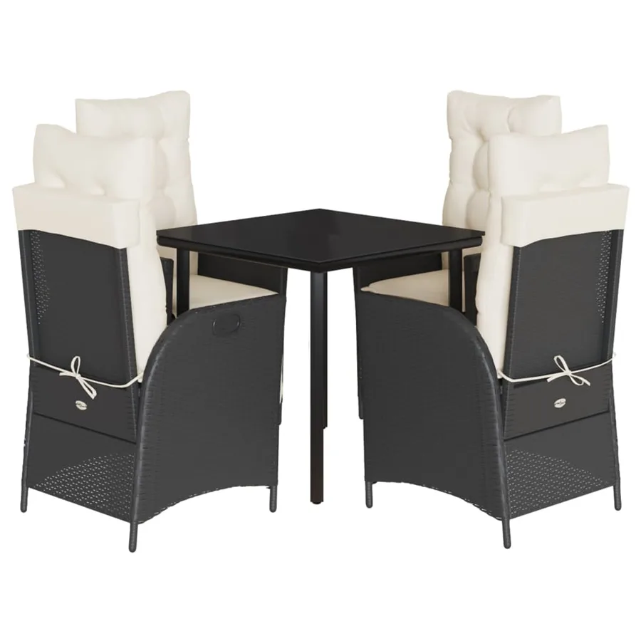 Ensemble à manger de jardin coussins 5pcs Noir Résine tressée - 2