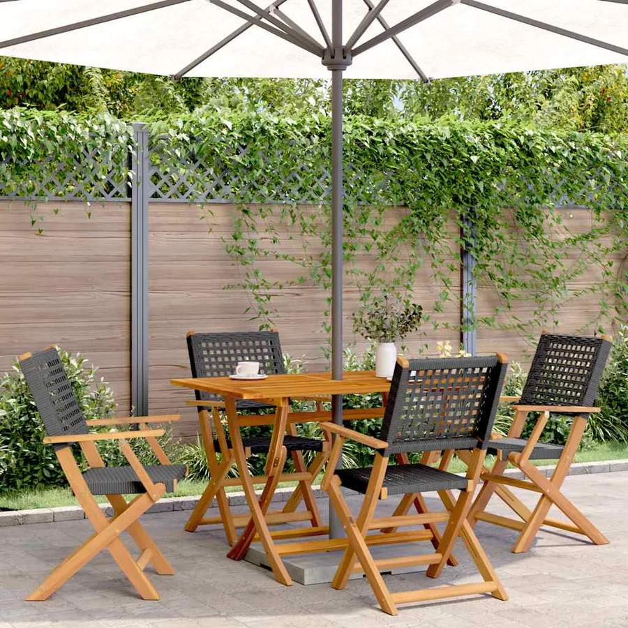Ensemble à manger de jardin 5 pcs résine tressée et bois massif