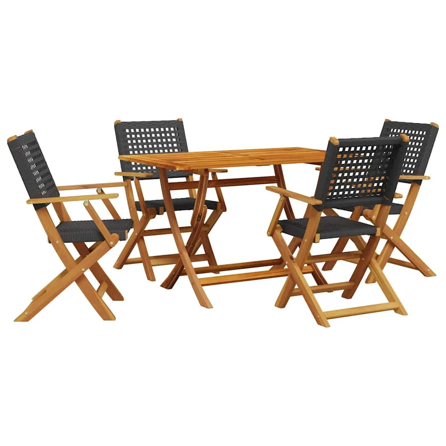 Ensemble à manger de jardin 5 pcs résine tressée et bois massif - 2