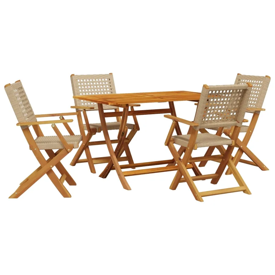 Ensemble à manger de jardin 5 pcs résine tressée et bois massif - 2