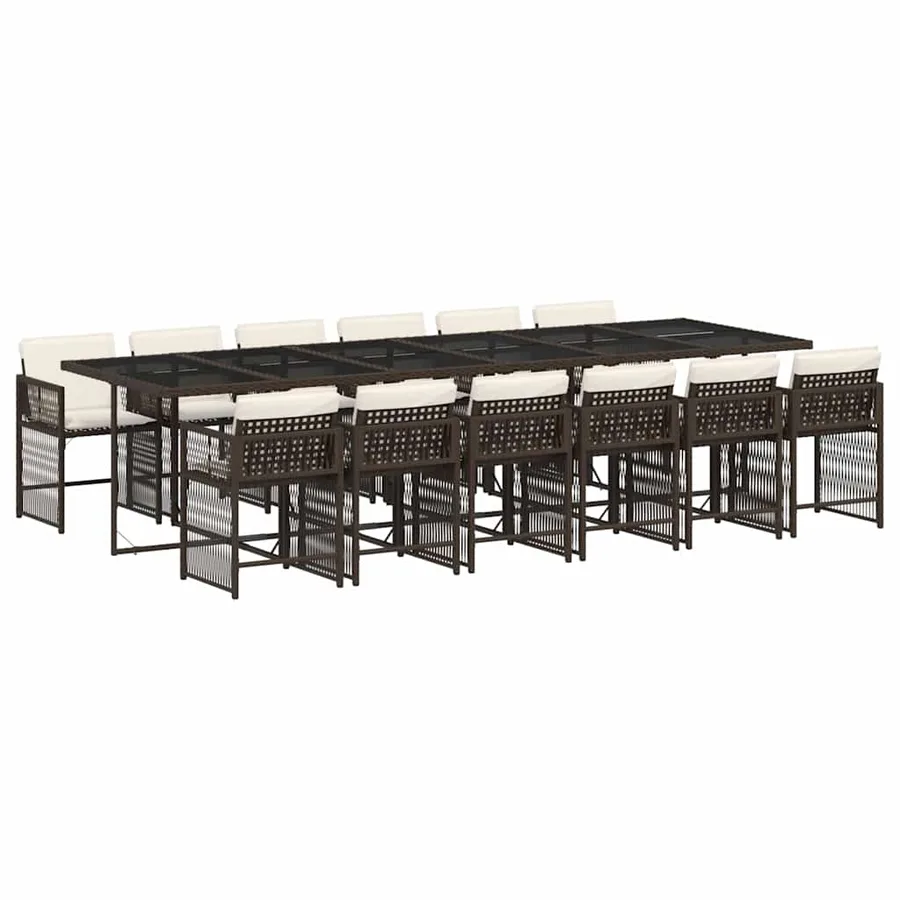 Ensemble à manger de jardin avec coussins 13 pcs marron rotin - 2