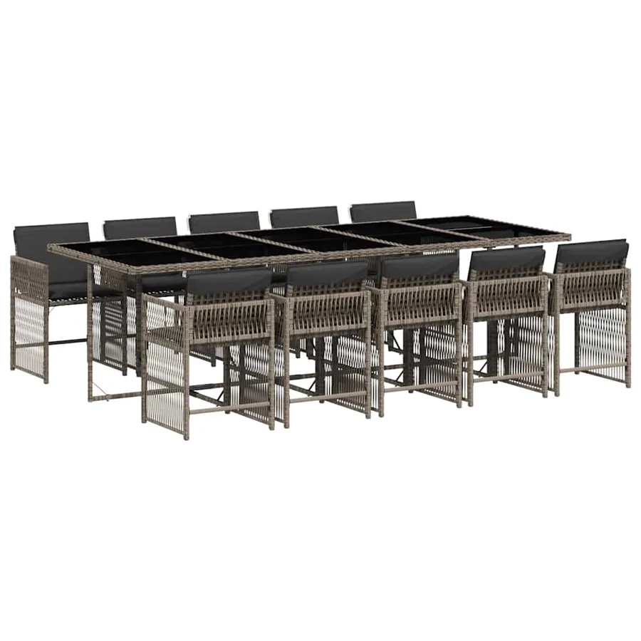 Ensemble à manger de jardin 11pcs avec coussins gris poly rotin - 2