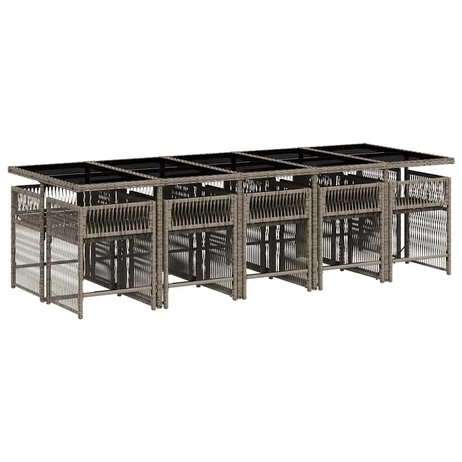 Ensemble à manger de jardin 11pcs avec coussins gris poly rotin - 3