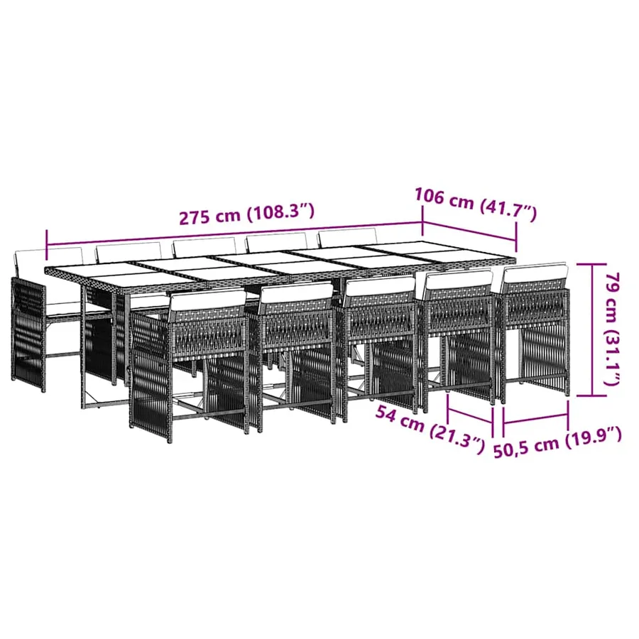 Ensemble à manger de jardin 11pcs avec coussins gris poly rotin - 6