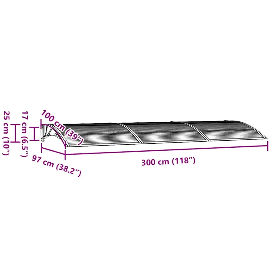 Auvent de porte Noir 300x100 cm Polycarbonate - 7