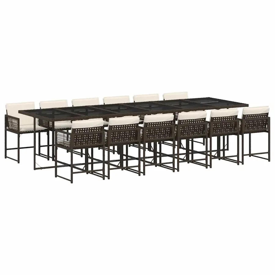 Ensemble à manger de jardin avec coussins 13 pcs marron rotin - 2