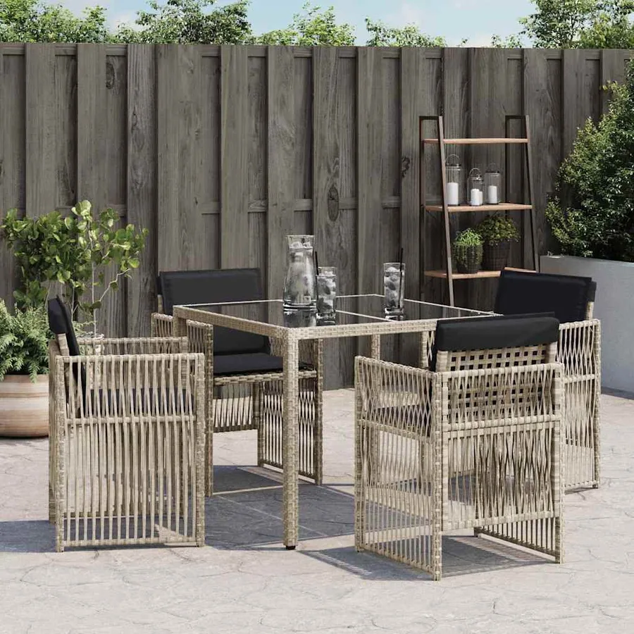 Chaises de jardin avec coussins lot de 4 gris clair poly rotin - 3