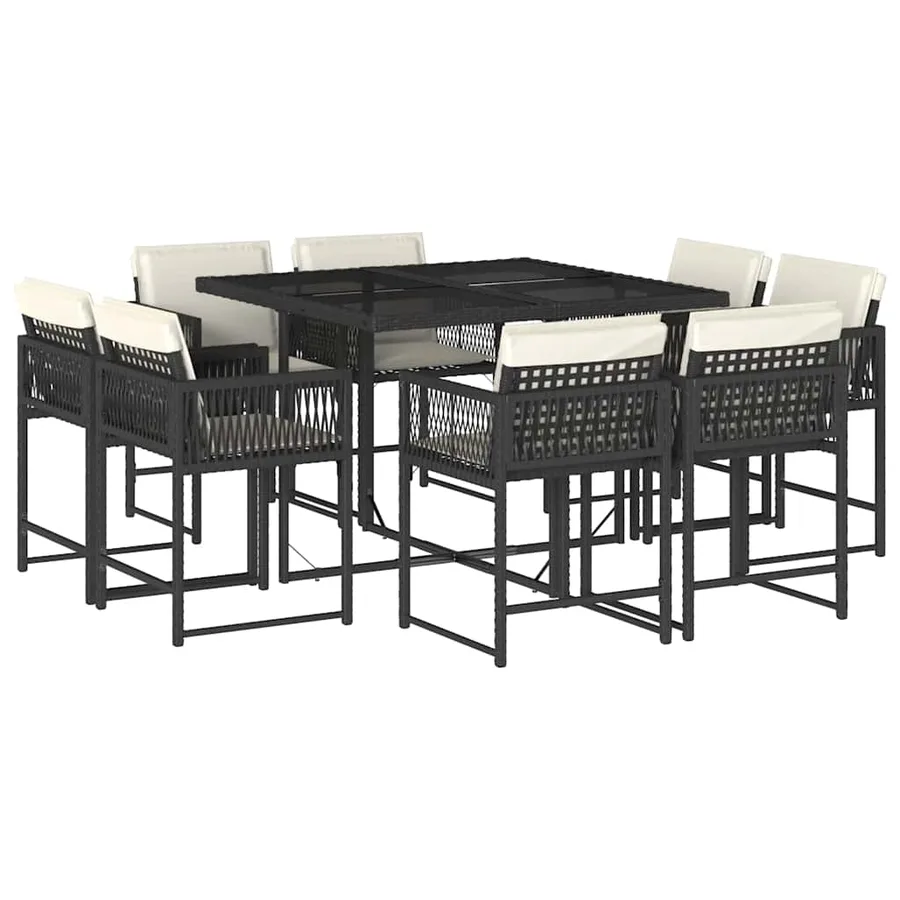 Ensemble à manger de jardin 9pcs coussins noir résine tressée - 2