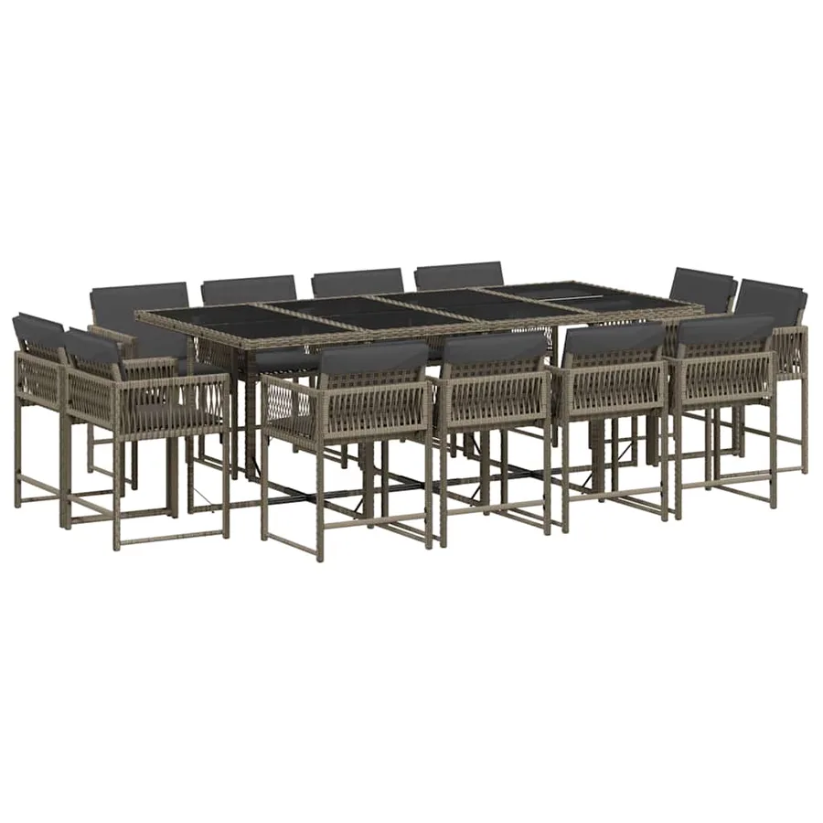 Ensemble à manger de jardin coussins 13 pcs gris résine tressée - 2