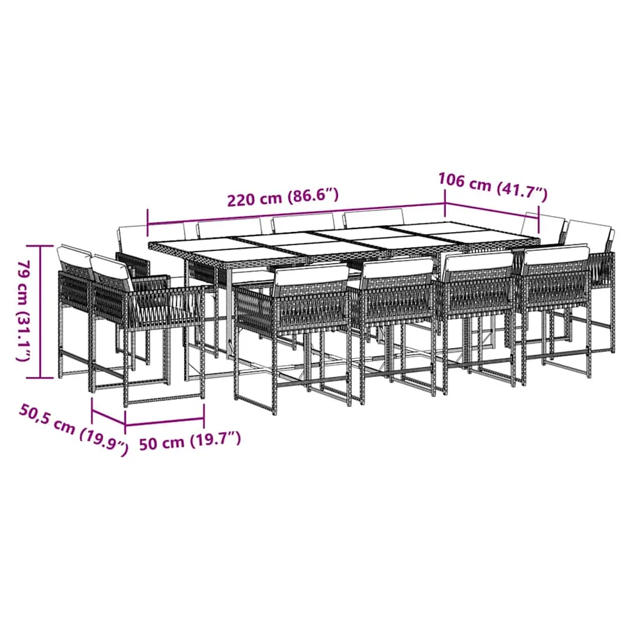 Ensemble à manger de jardin coussins 13 pcs gris résine tressée - 5