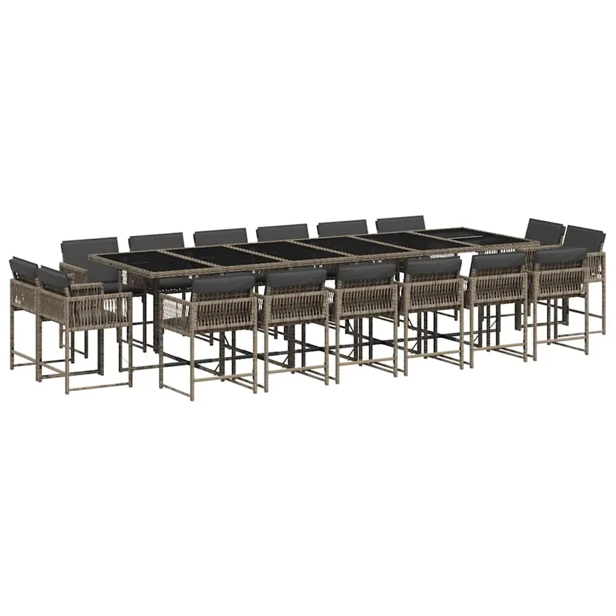 Ensemble à manger de jardin 17 pcs et coussins résine tressée - 2