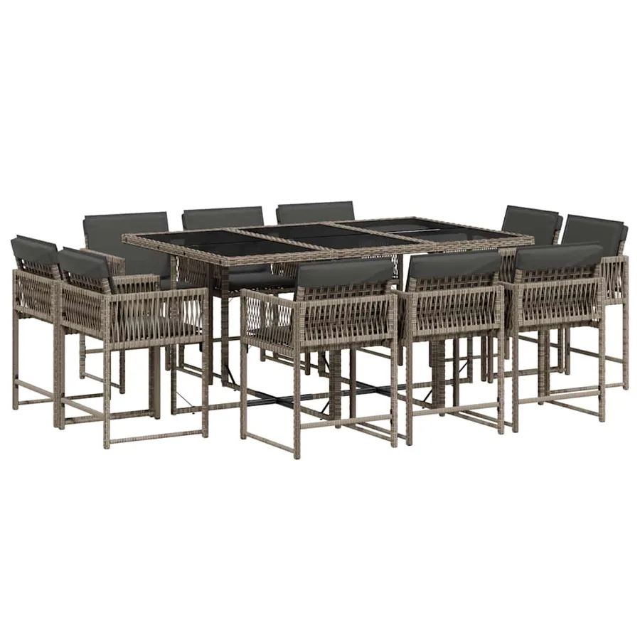 Ensemble à manger de jardin 11pcs avec coussins gris poly rotin - 2
