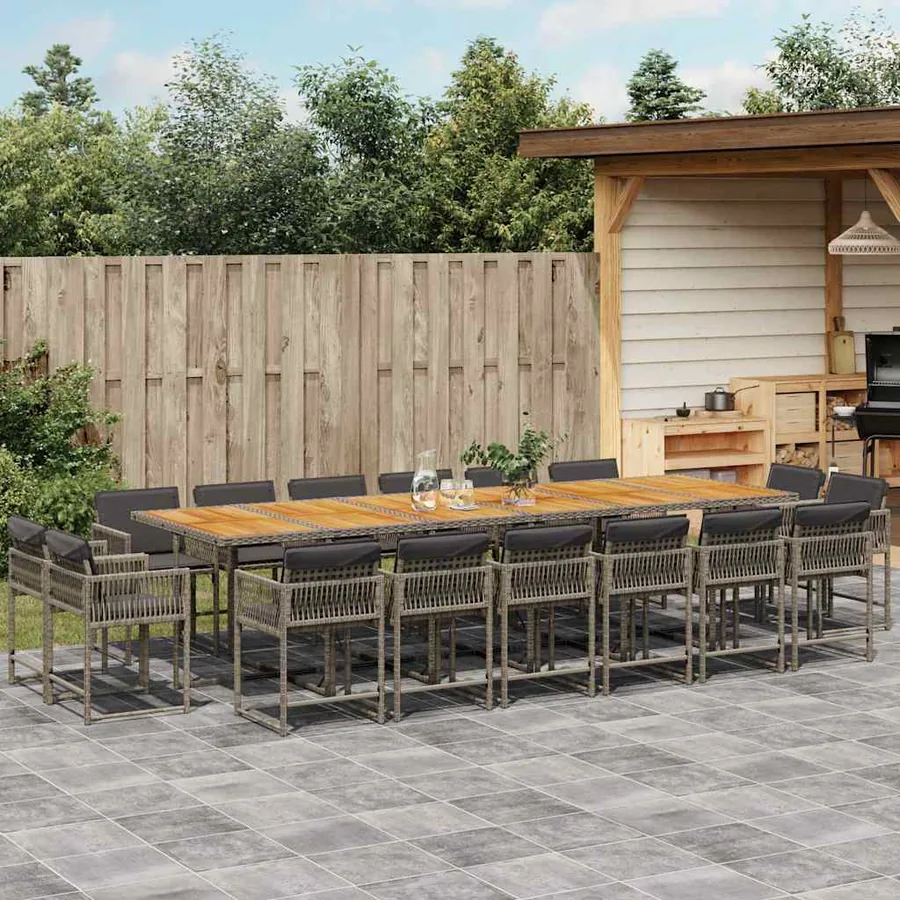 Ensemble à manger de jardin 17 pcs et coussins résine tressée