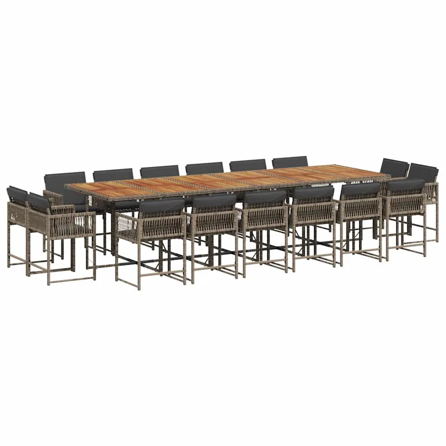 Ensemble à manger de jardin 17 pcs et coussins résine tressée - 2