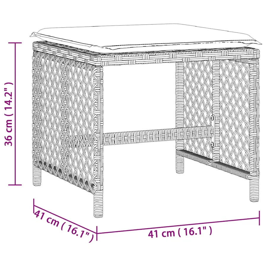 Tabourets de jardin et coussins lot de 4 gris clair 41x41x36 cm - 11