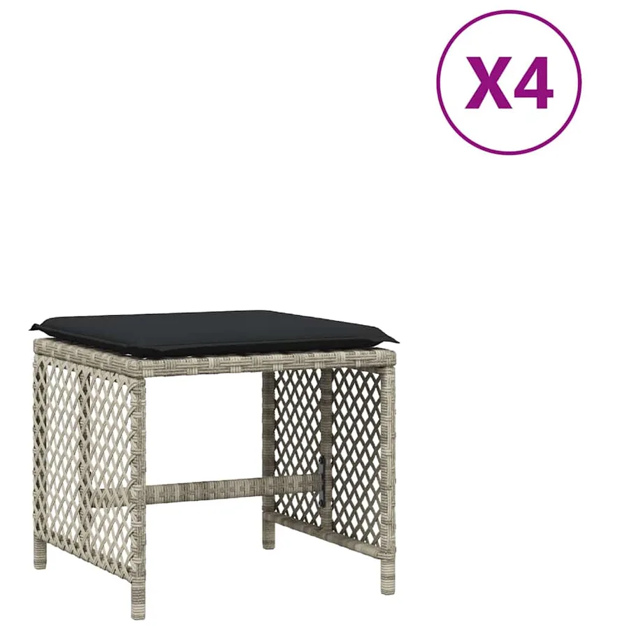 Tabourets de jardin et coussins lot de 4 gris clair 41x41x36 cm - 2