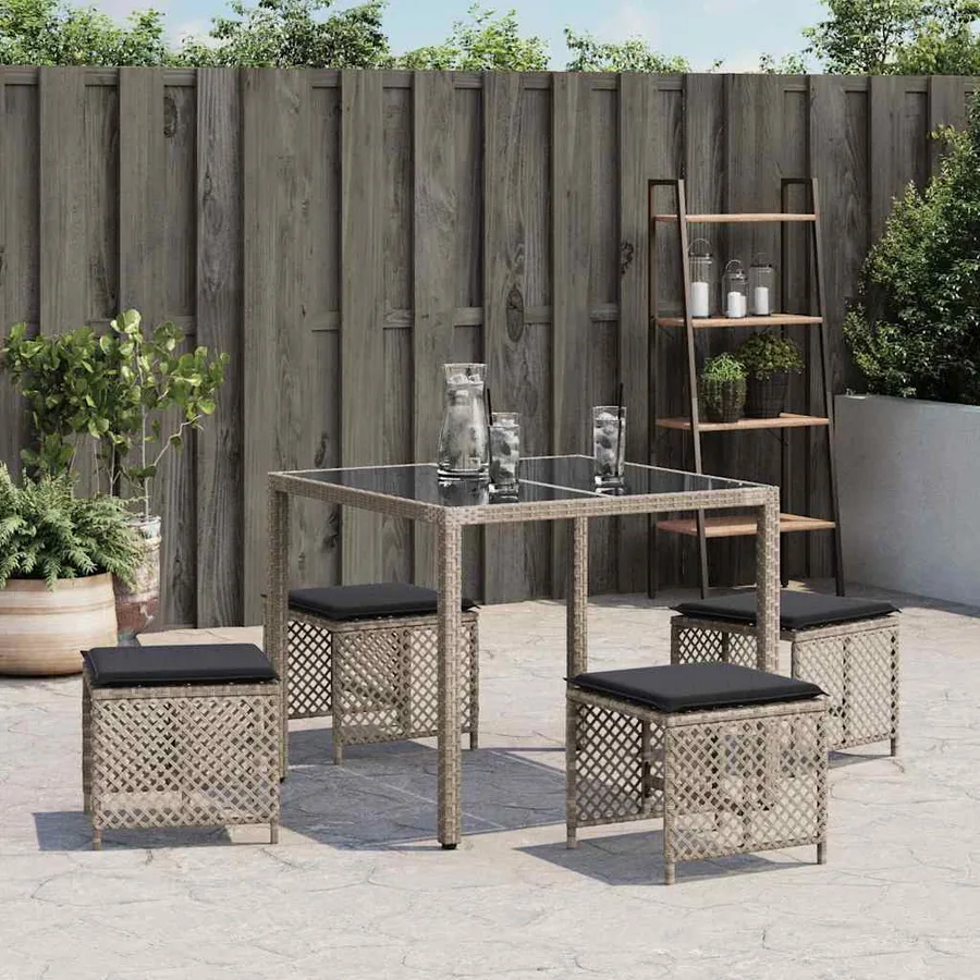 Tabourets de jardin et coussins lot de 4 gris clair 41x41x36 cm - 3