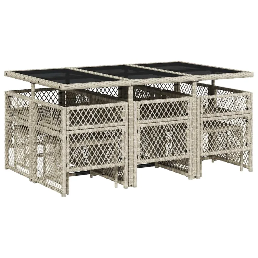 Ensemble à manger de jardin 11pcs avec coussins gris poly rotin - 6