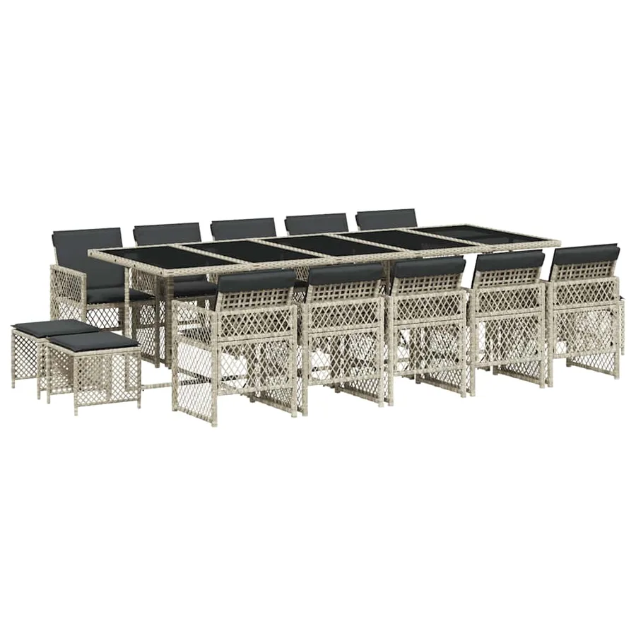 Ensemble à manger de jardin et coussins 15 pcs gris clair rotin - 2