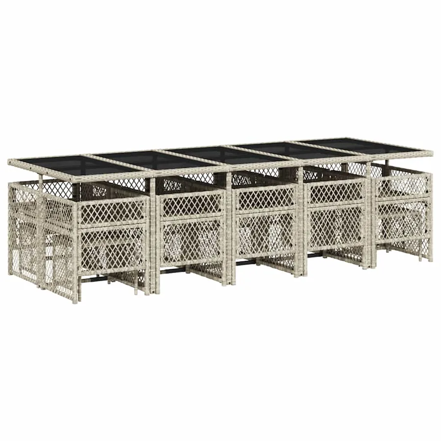 Ensemble à manger de jardin et coussins 15 pcs gris clair rotin - 6