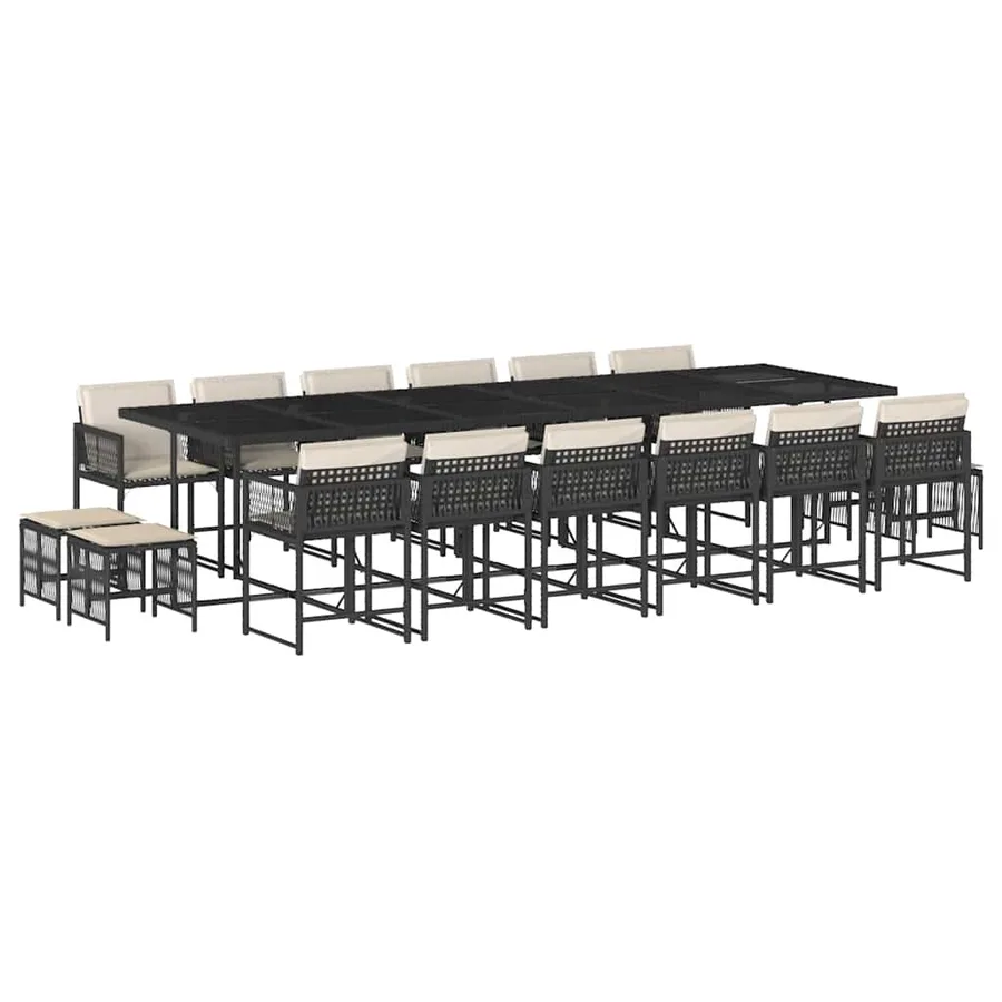 Ensemble à manger de jardin 17 pcs coussins noir résine tressée - 2
