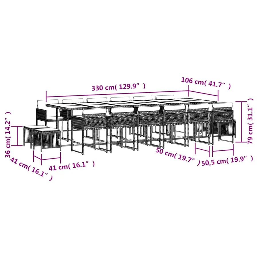 Ensemble à manger de jardin 17 pcs coussins noir résine tressée - 6