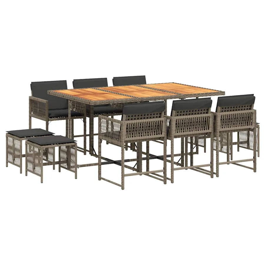 Ensemble à manger de jardin 11pcs avec coussins gris poly rotin - 2