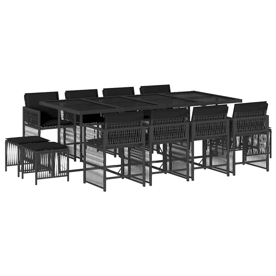 Ensemble à manger de jardin 13 pcs coussins noir résine tressée - 2
